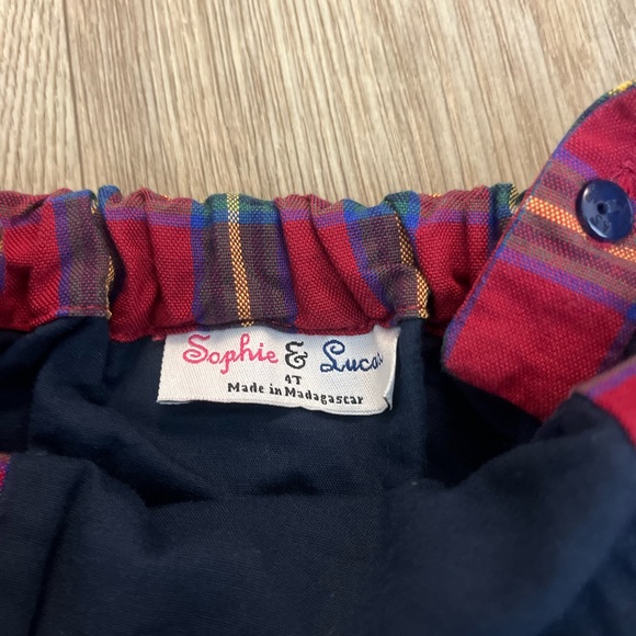 Sophie and Lucas Red plaid tartan overall romper holiday 4t - Picture 2 of 5